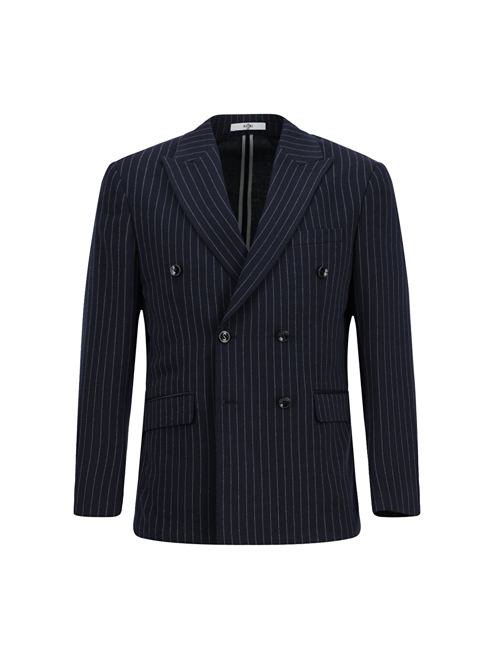 Lacivert Regular Fit Çizgili Örme Kruvaze Ceket-6