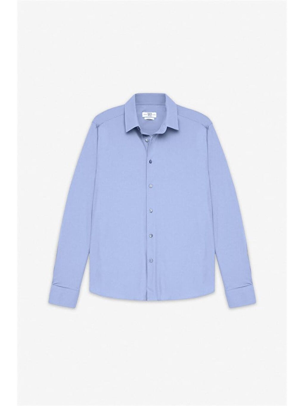 Buz Mavi Slim Klasik Yaka Düz Casual Gömlek-6