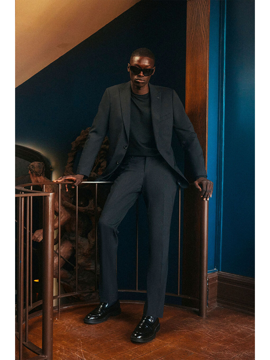 Erkek Yeşil Slim Fit Dar Kesim Mono Yaka Desenli Yünlü Ceket-4