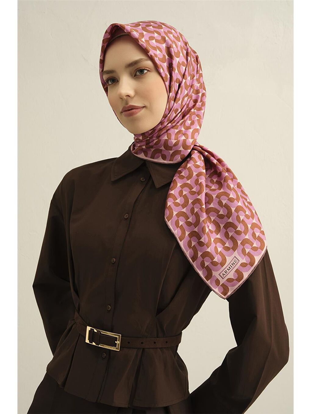 Pembe Obje Desenli Saf İpek Twill Eşarp 9321 31-1
