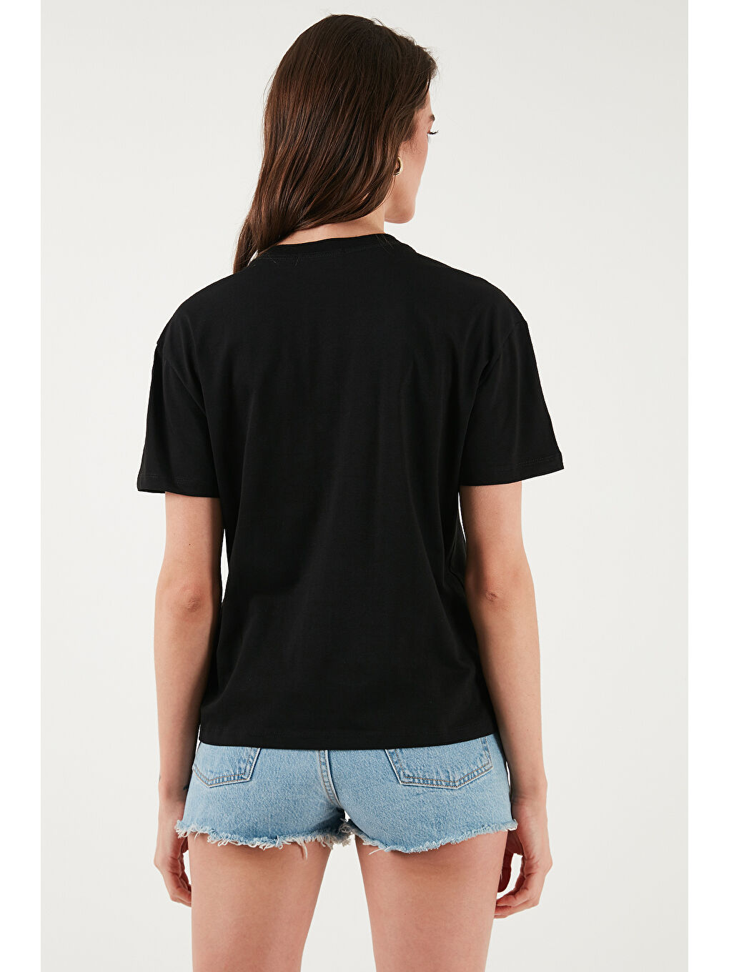 Siyah Pamuklu Oversize Fit Bisiklet Yaka Kadın T Shirt 5866097-6