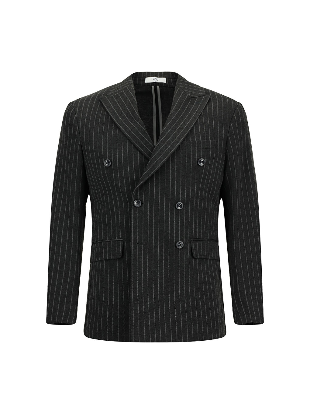 Antrasit 6 Drop Regular Fit Standart Kesim Çizgili Örme Kruvaze Ceket-7