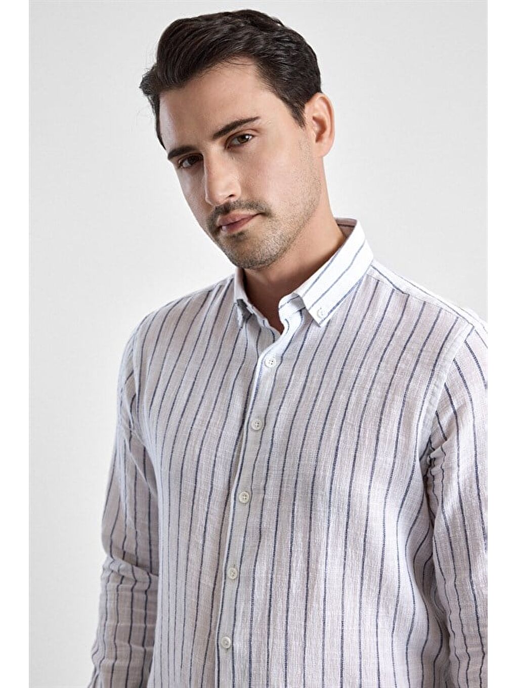 Buz Mavi Slim Klasik Yaka Düz Casual Gömlek-9