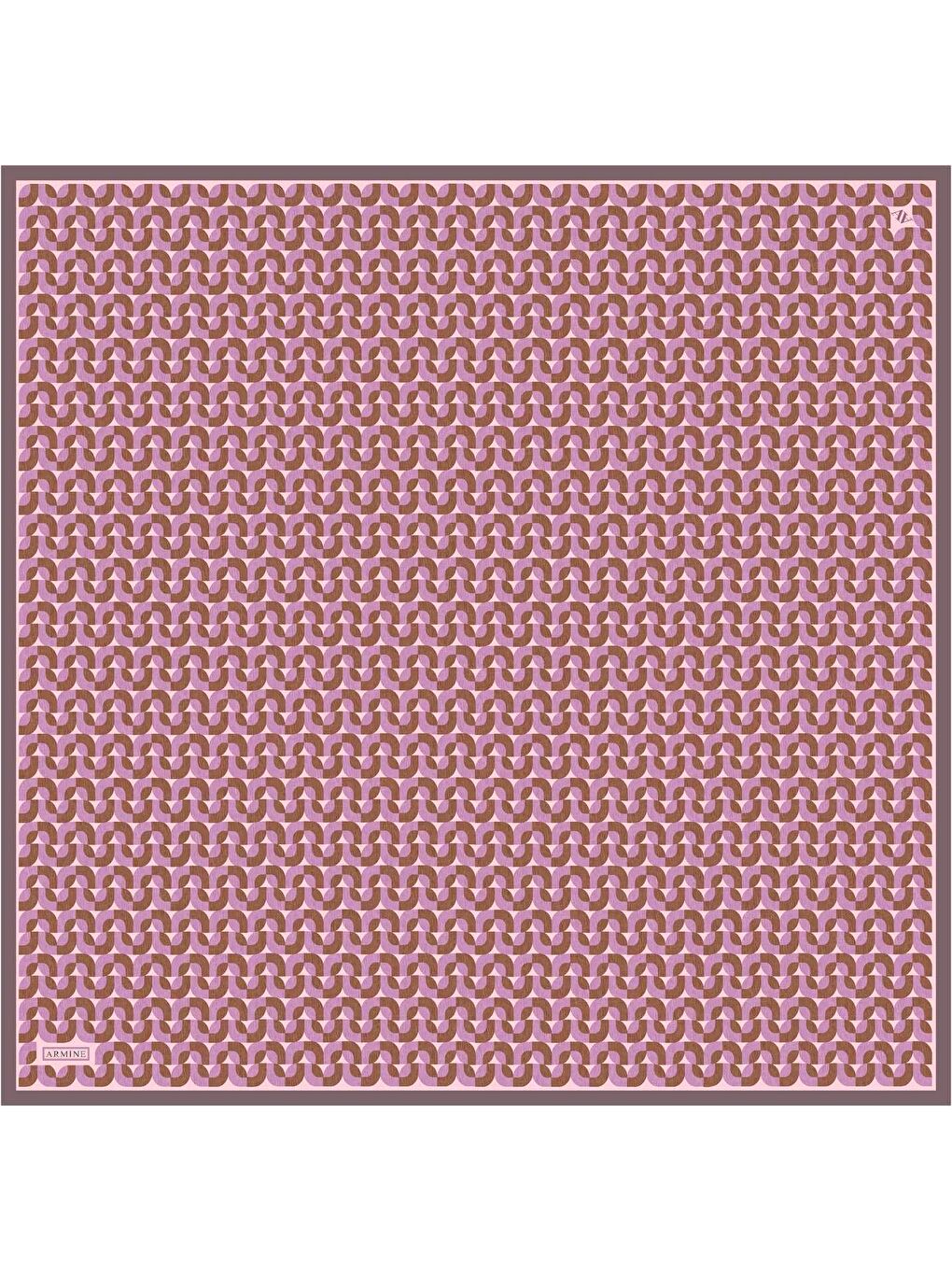 Pembe Obje Desenli Saf İpek Twill Eşarp 9321 31-3