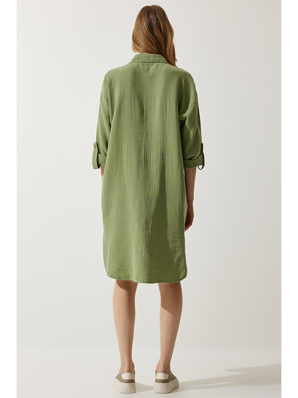 Yeşil Oversize Müslin Gömlek Elbise ÇAĞLA YEŞİLİ LSA0006-4