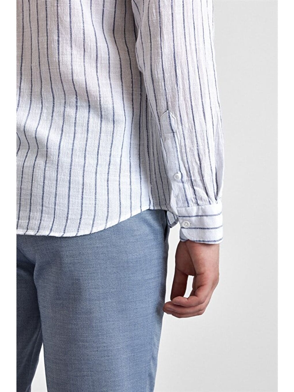 Buz Mavi Slim Klasik Yaka Düz Casual Gömlek-10