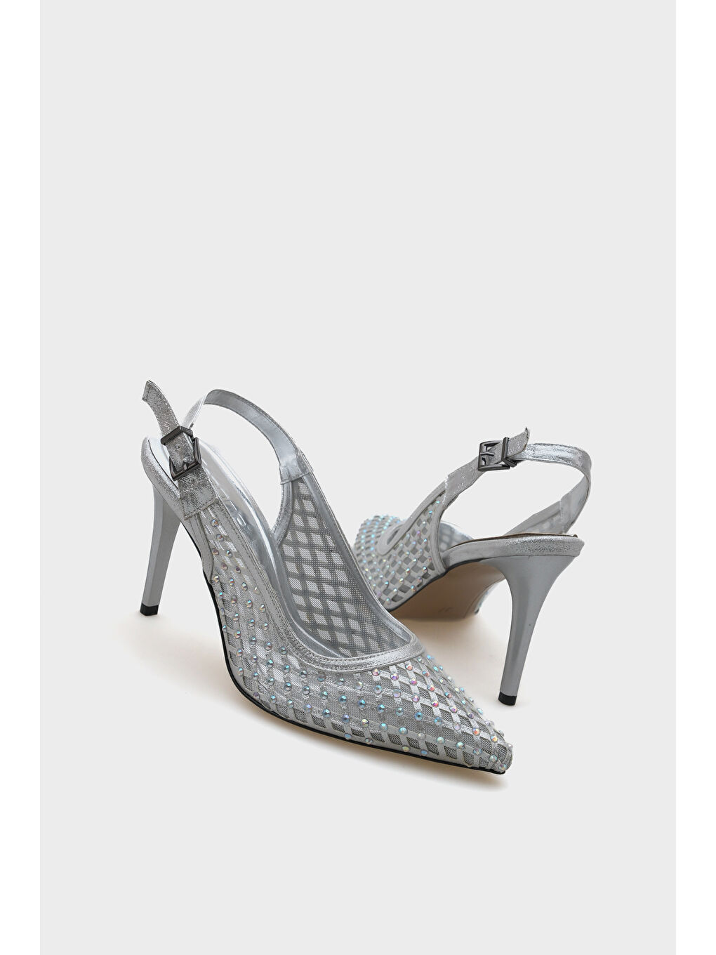 Gri Hilary Taşlı Fileli Stiletto-4