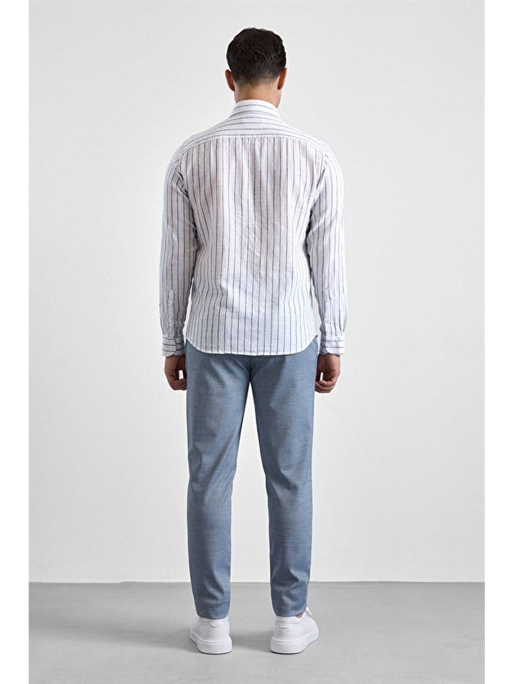 Buz Mavi Slim Klasik Yaka Düz Casual Gömlek-11