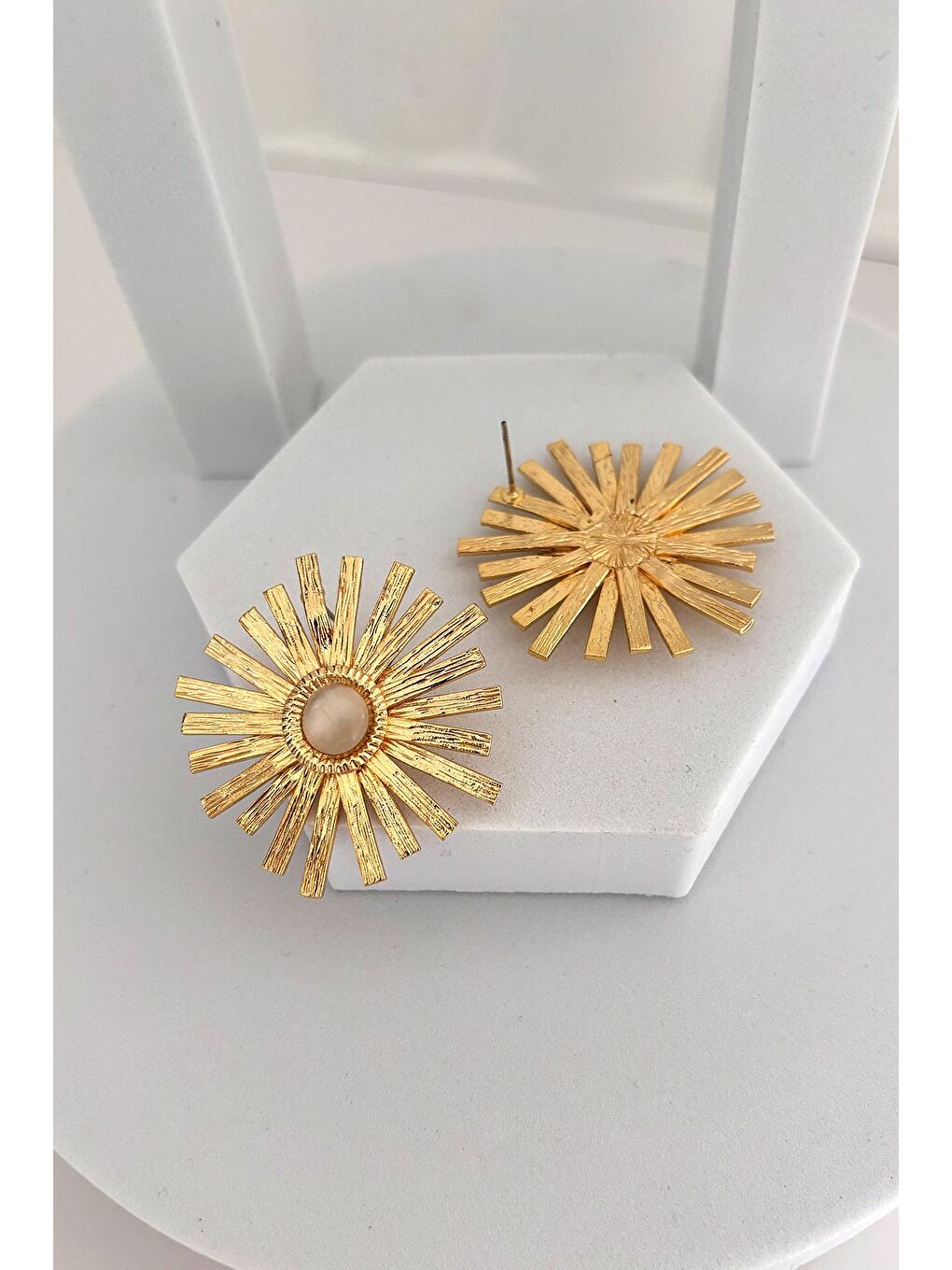 Sarı Altın Kaplama Geometrik Güneş küpe-4