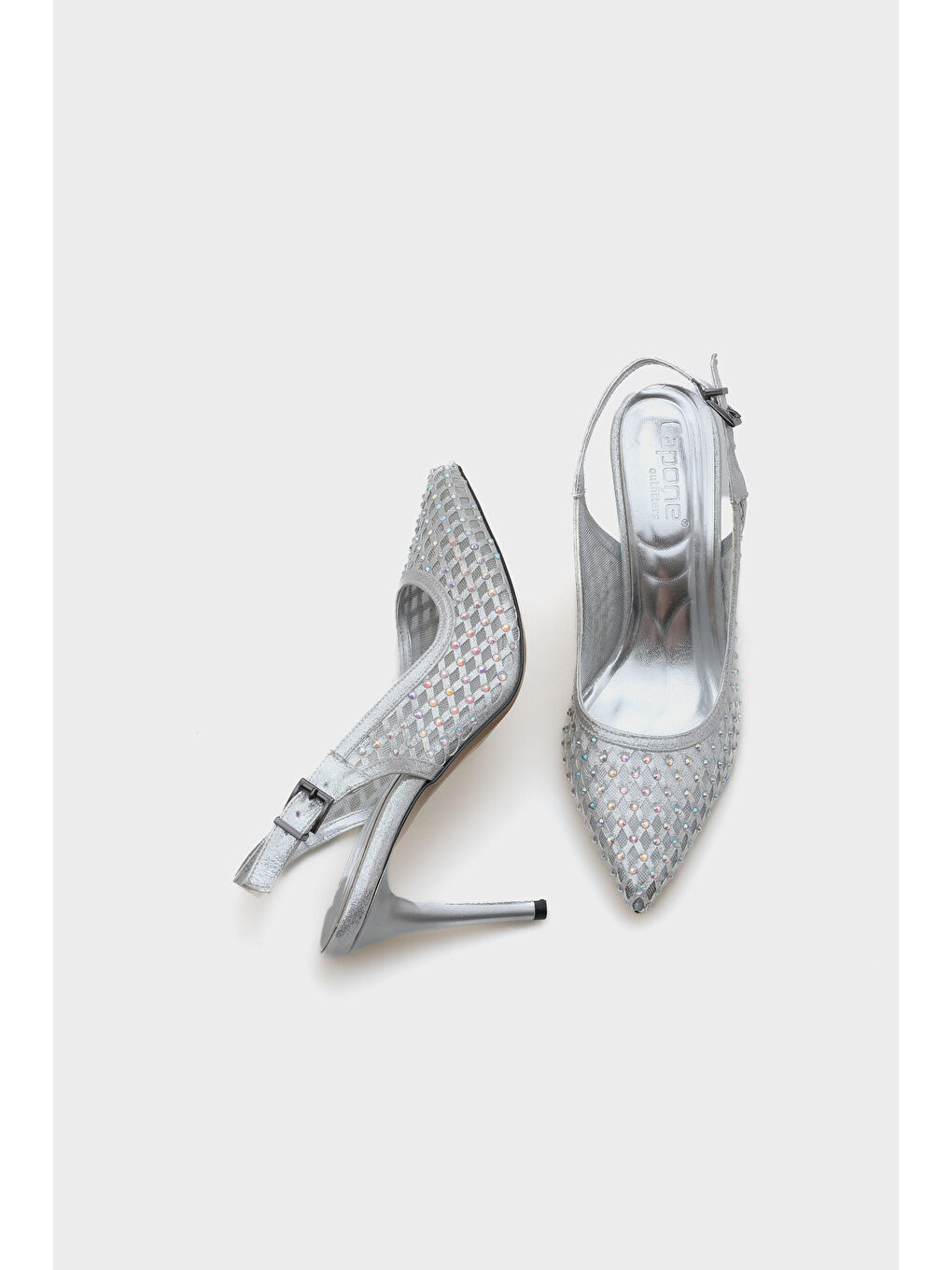 Gri Hilary Taşlı Fileli Stiletto-5