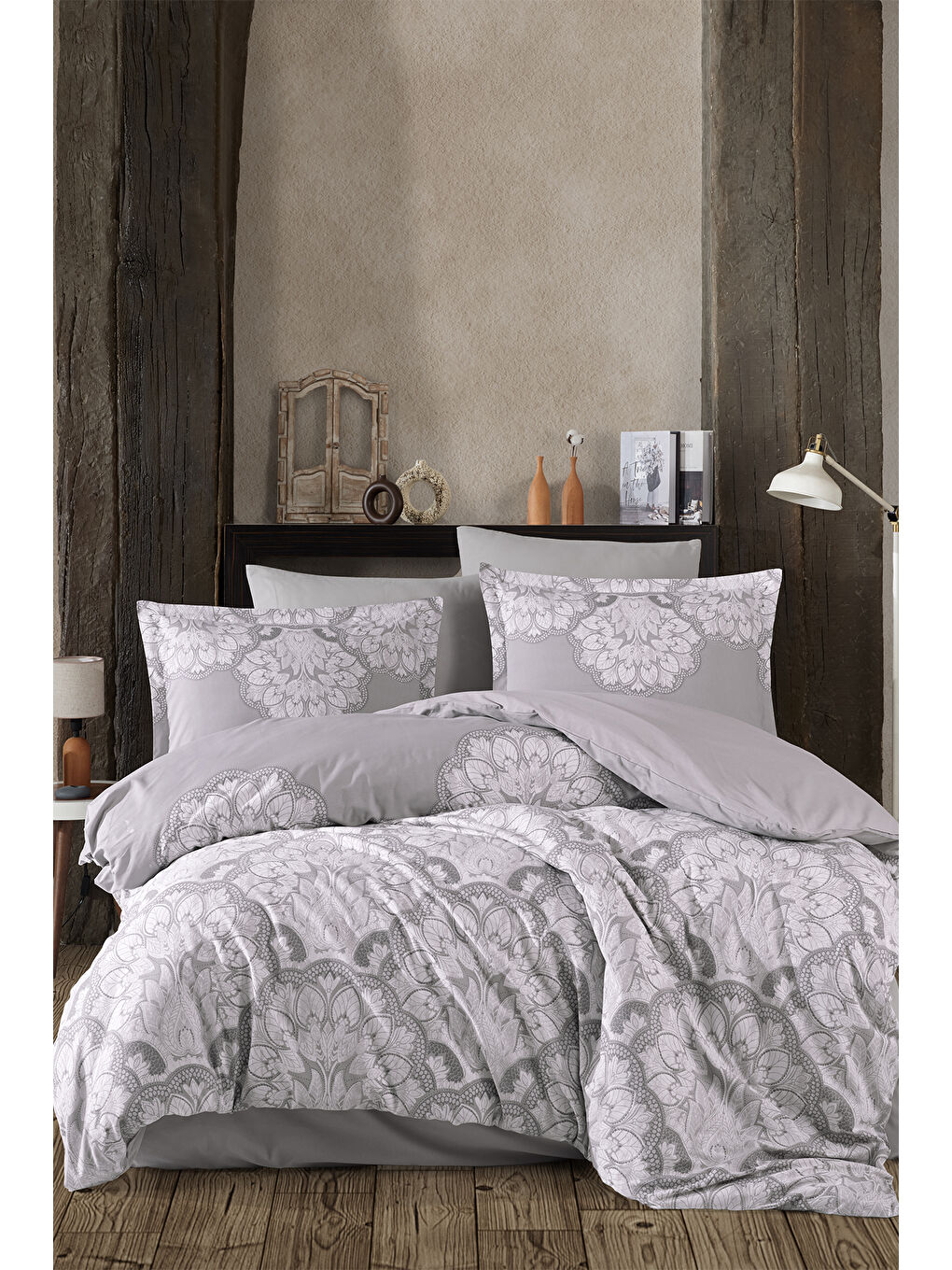 %100 Pamuk Nevresim Takımı Çift Kişilik Tabula Gri