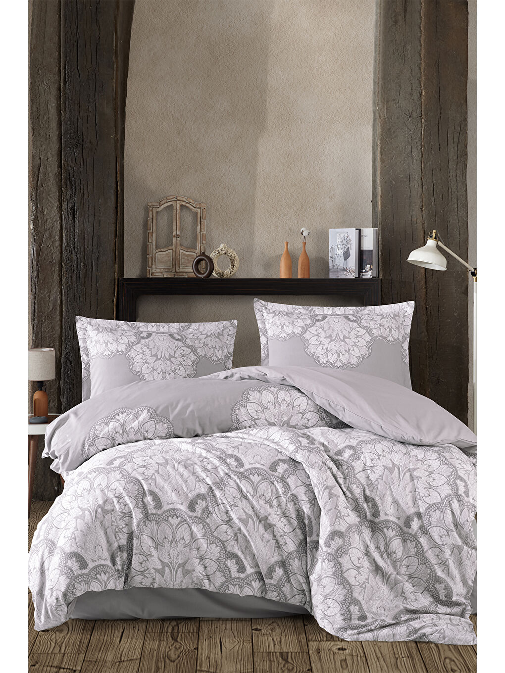 %100 Pamuk Nevresim Takımı Çift Kişilik Tabula Gri-1