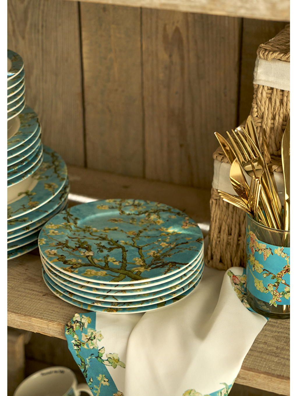Van Gogh Almond Blossom Porselen 48 Parça 12 Kişilik Yemek Takımı Turkuaz-6
