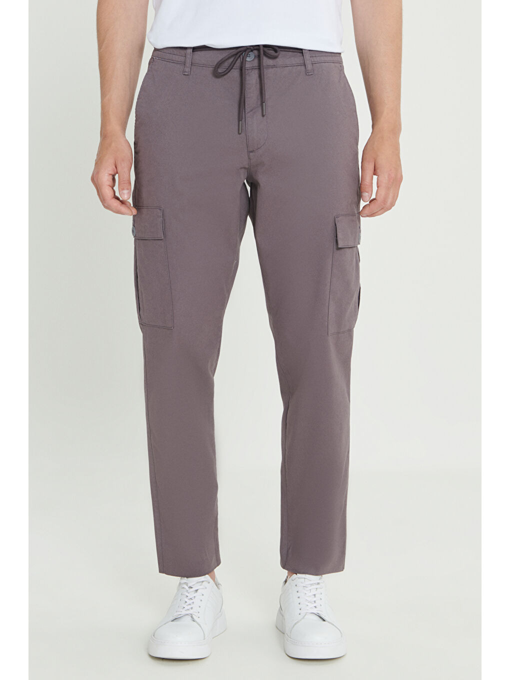 Erkek Antrasit Comfort Fit Rahat Kesim Pamuklu Esnek Yan Cepli Kargo Pantolon-1