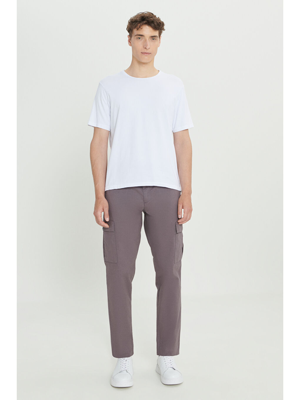 Erkek Antrasit Comfort Fit Rahat Kesim Pamuklu Esnek Yan Cepli Kargo Pantolon-2