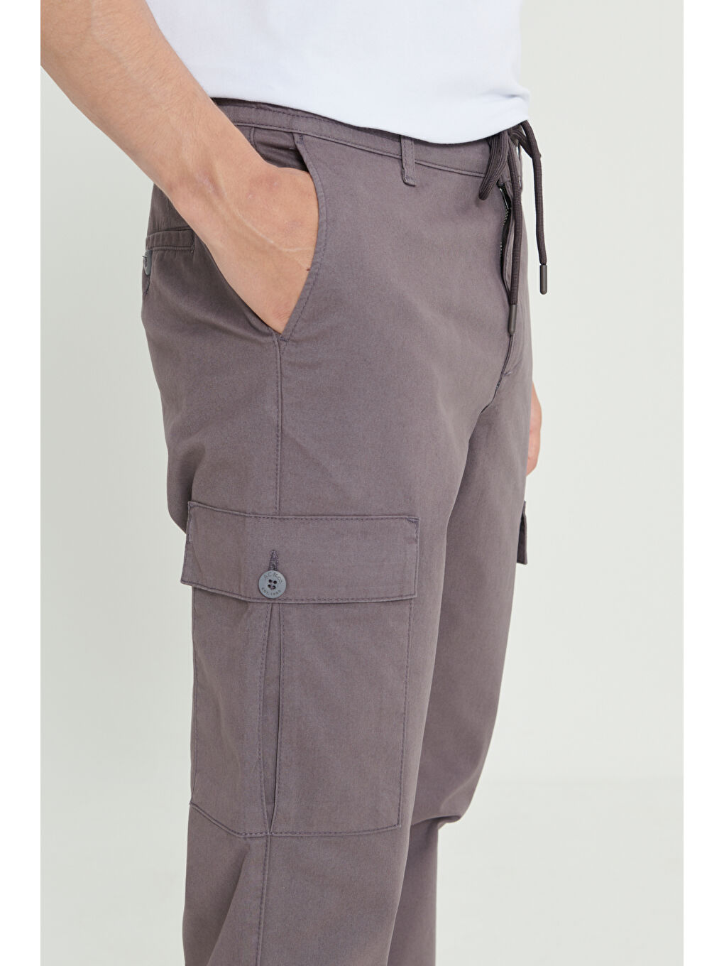 Erkek Antrasit Comfort Fit Rahat Kesim Pamuklu Esnek Yan Cepli Kargo Pantolon-3