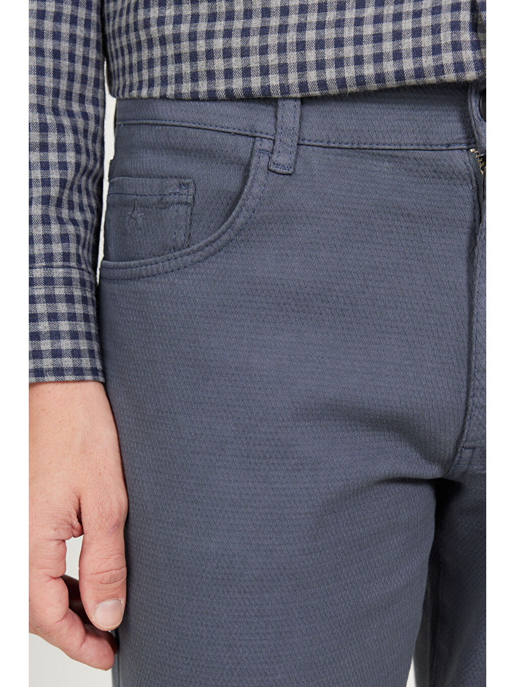 Erkek Gri-Mavi Comfort Fit Rahat Kesim 5 Cep Armürlü Pamuklu Pantolon-4