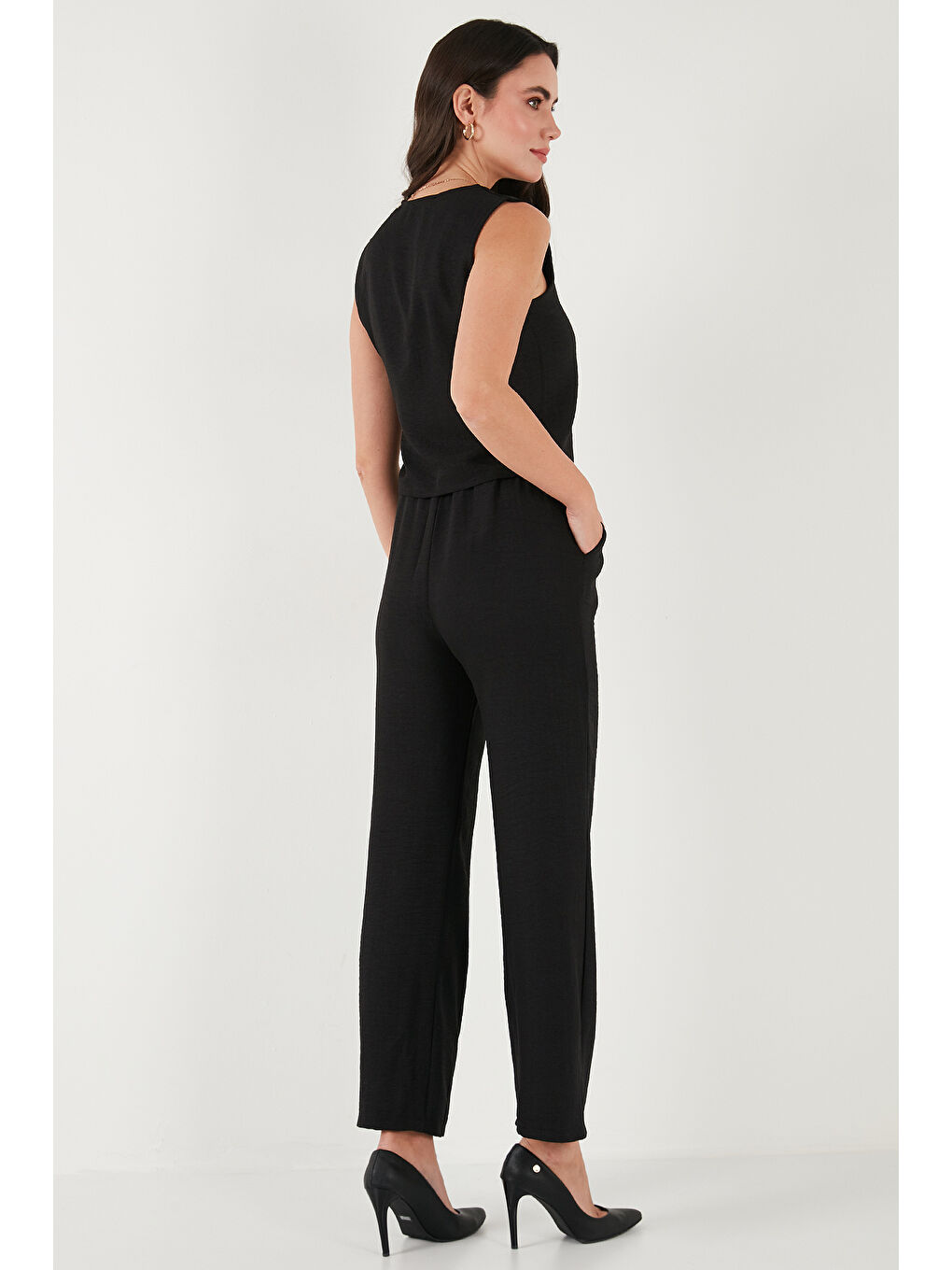 Siyah Regular Fit Bol Paça Yelekli Kadın Takım 67045162S4-6