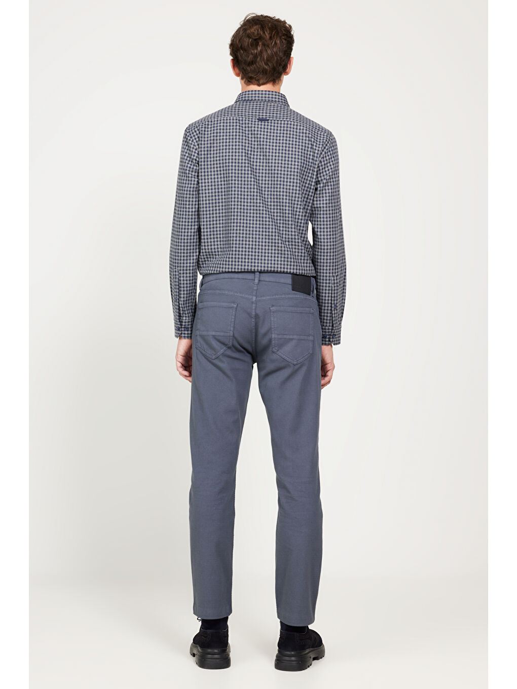 Erkek Gri-Mavi Comfort Fit Rahat Kesim 5 Cep Armürlü Pamuklu Pantolon-5