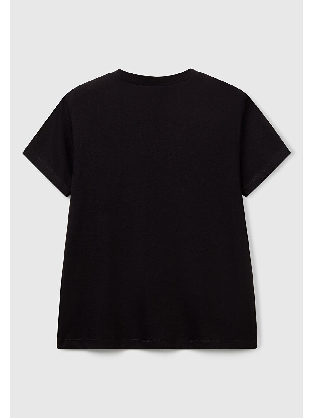 Erkek Çocuk Siyah Önü Logo Baskılı Bisiklet Yaka T-shirt-1