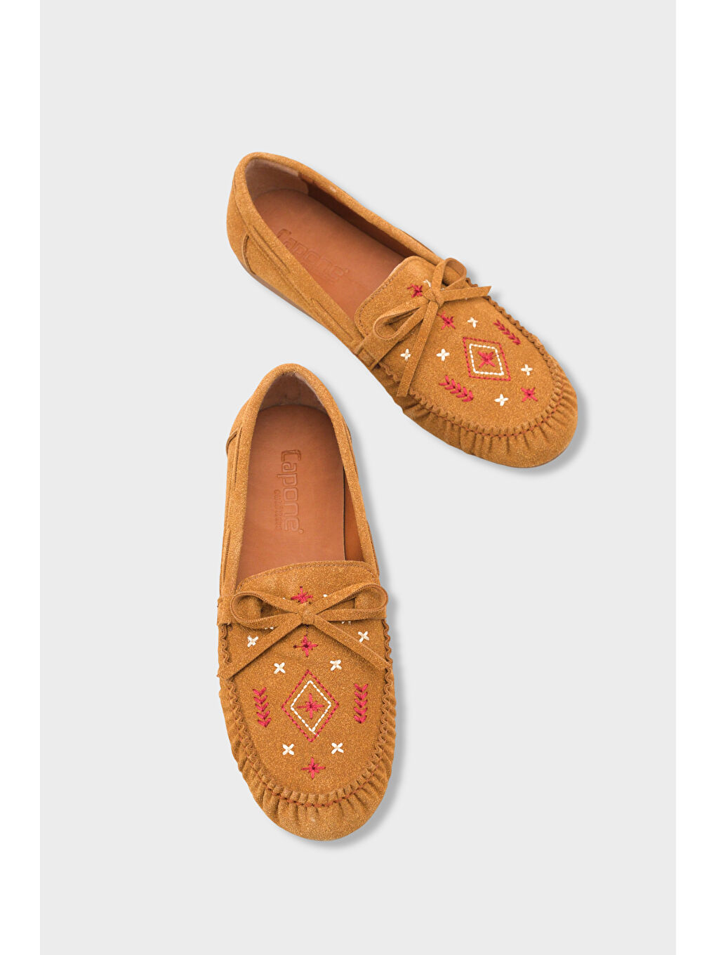 Kahverengi Viki Kızılderili Nakışlı Yumuşak Kadın Loafer Ayakkabı-5