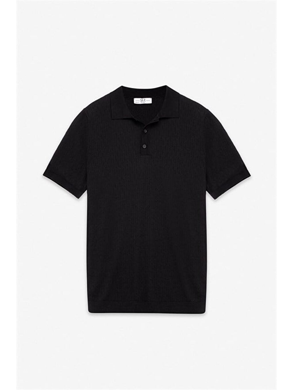 Siyah Regular Düz Düğmeli Polo Yaka Kazak-4