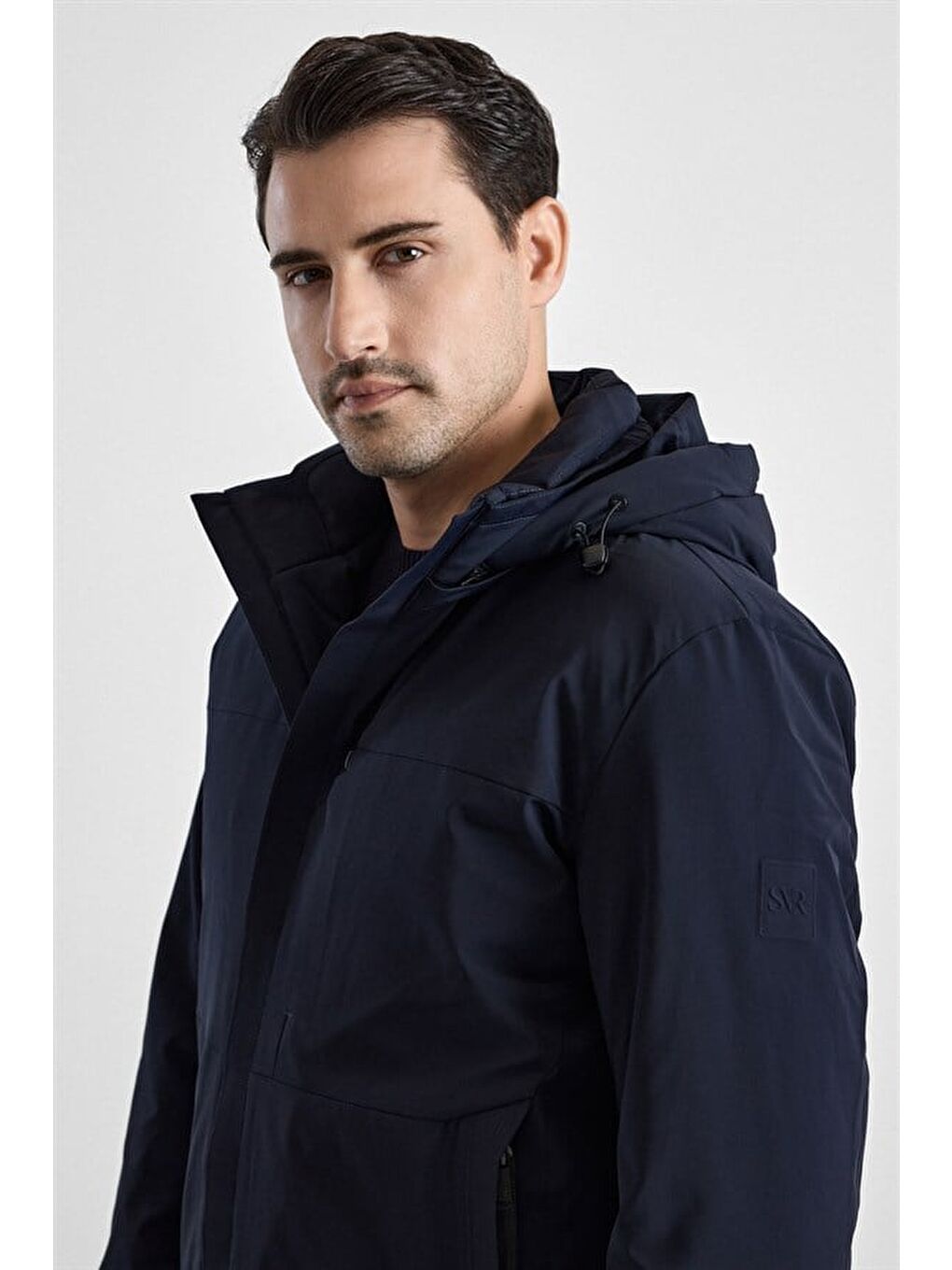 Lacivert Slim Klasik Yaka Düz Yan Cepli Fermuar Kapitone Rüzgar Geçirmez Mont-2