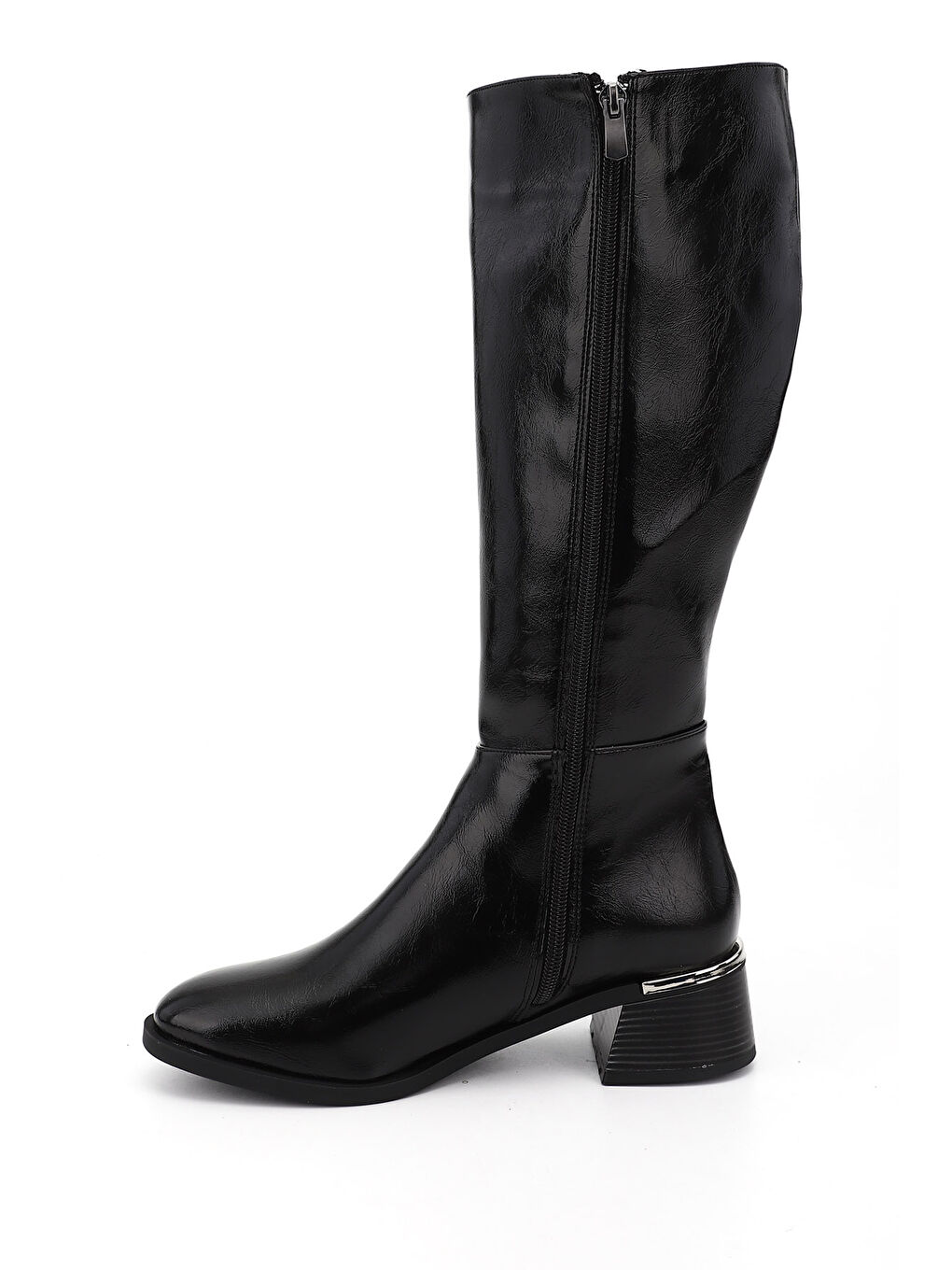 Mor Kadın ZÜMRÜT-SİYAH Fermuarlı Kalın Topuklu Çizme-2