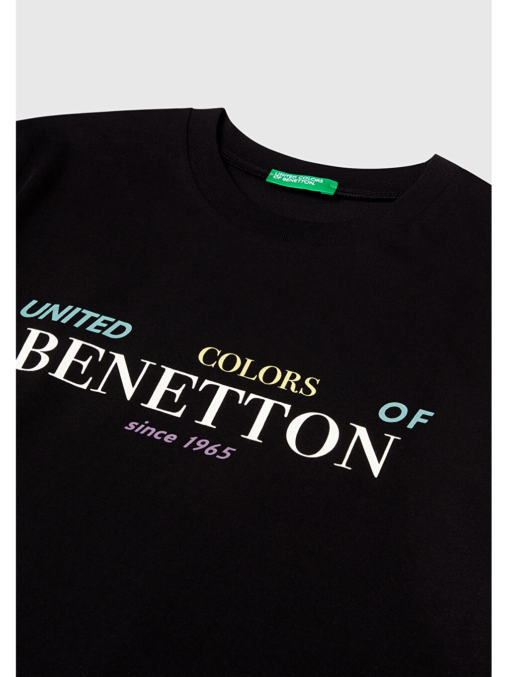 Erkek Çocuk Siyah Önü Logo Baskılı Bisiklet Yaka T-shirt-2