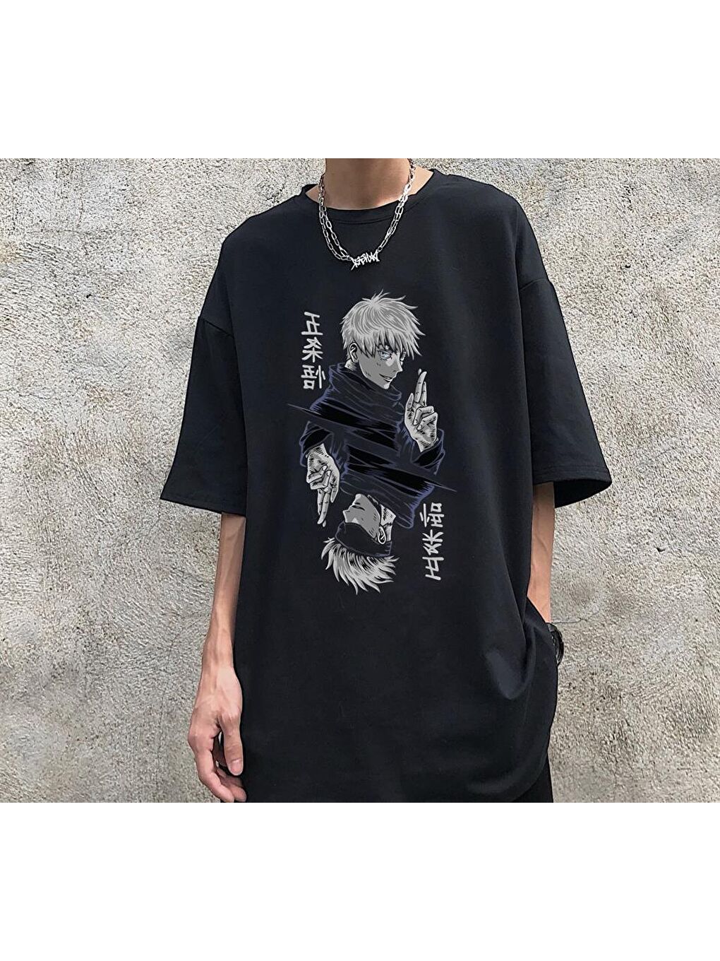 Touz Moda Siyah Jujutsu Kaisen Blade Baskılı Siyah Unisex Oversize T-shirt