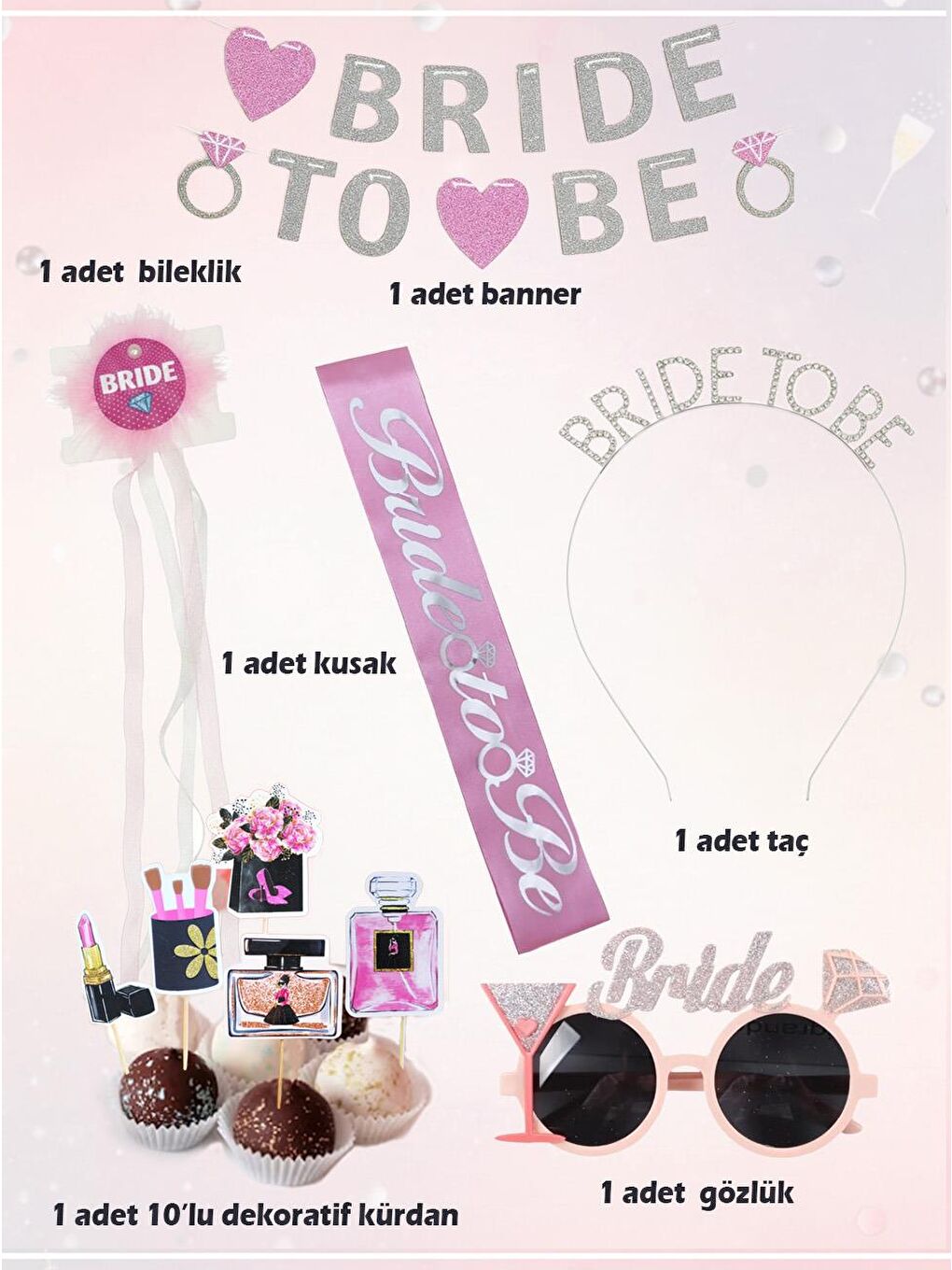 Gri Bride To Be Parti Seti Bekarlığa Veda Partisi Set Pembe Gümüş-1
