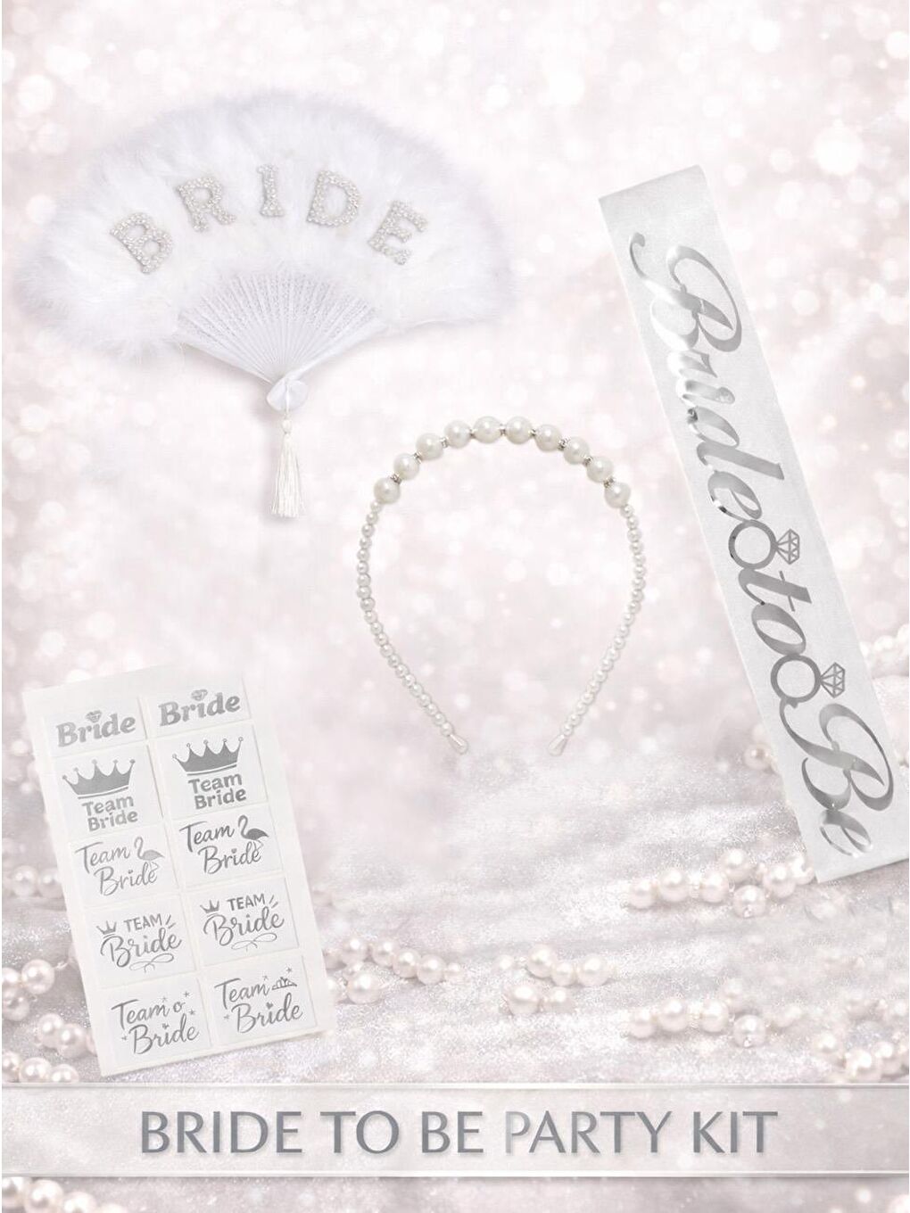 Gri Lüks Bride To Be Bekarlığa Veda Parti Seti | İnci & Gümüş Konsept