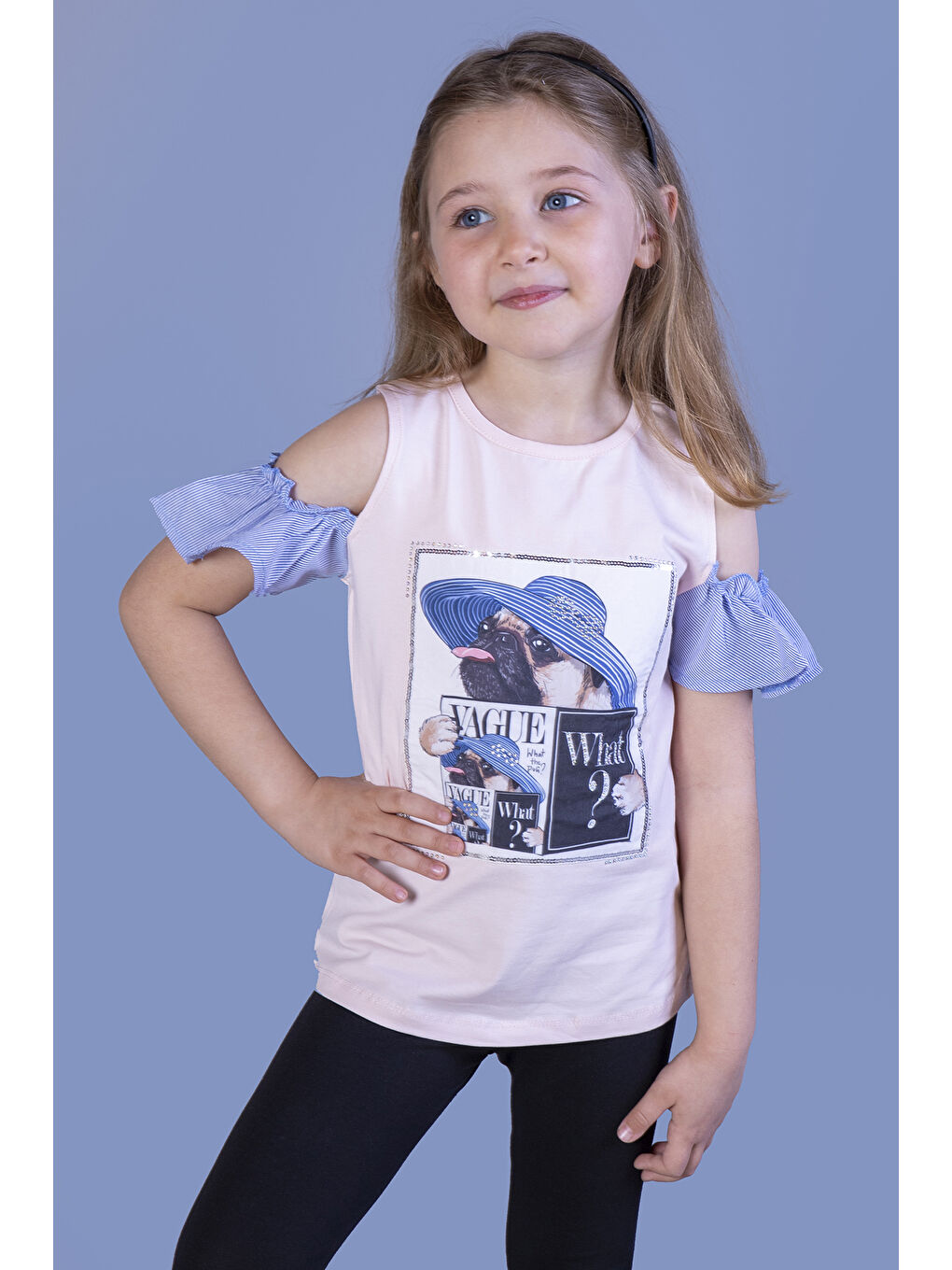 Pembe Kız Çocuk Şapkası Garnili Köpek Baskılı Tişört