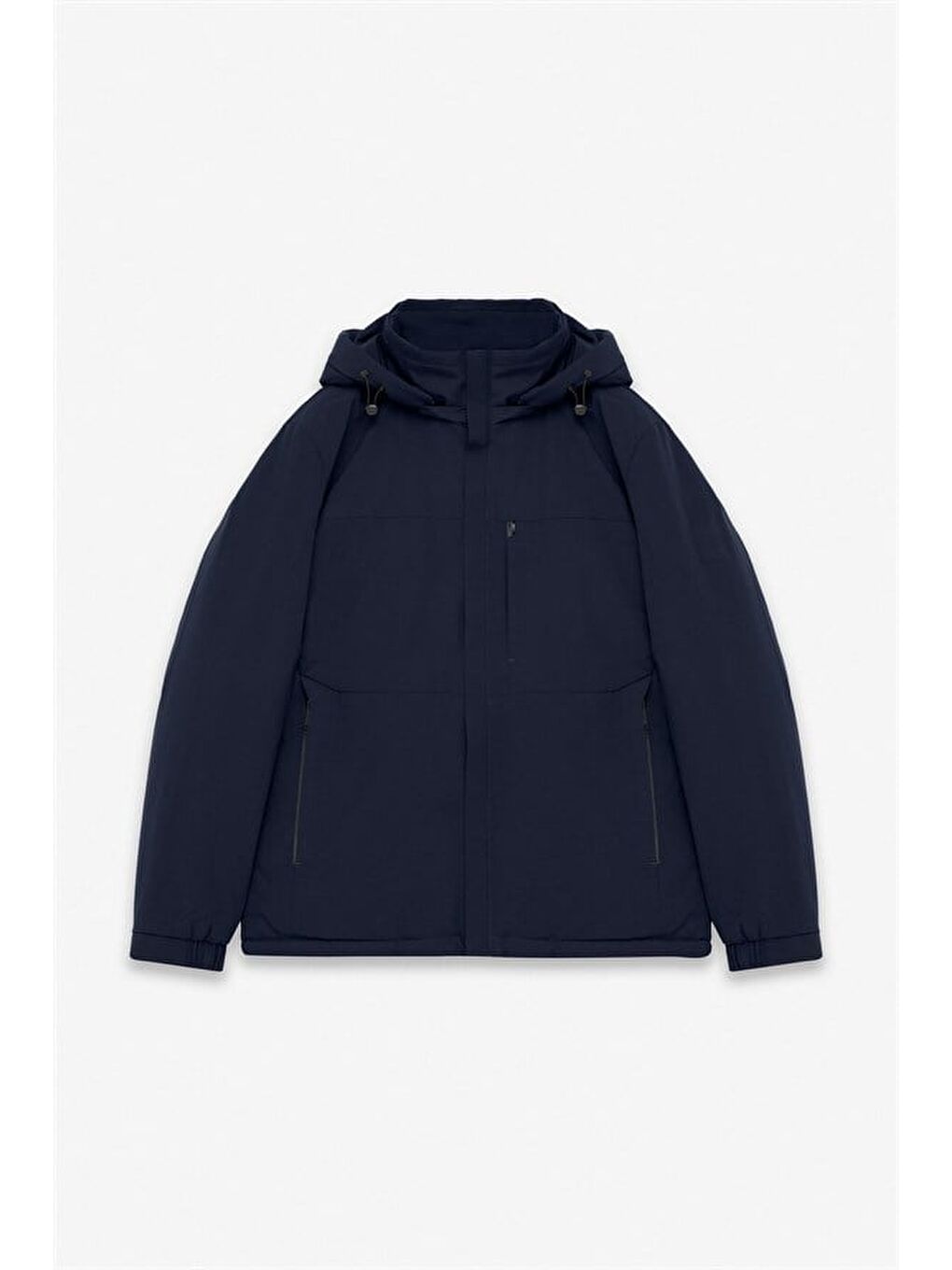 Lacivert Slim Klasik Yaka Düz Yan Cepli Fermuar Kapitone Rüzgar Geçirmez Mont-7