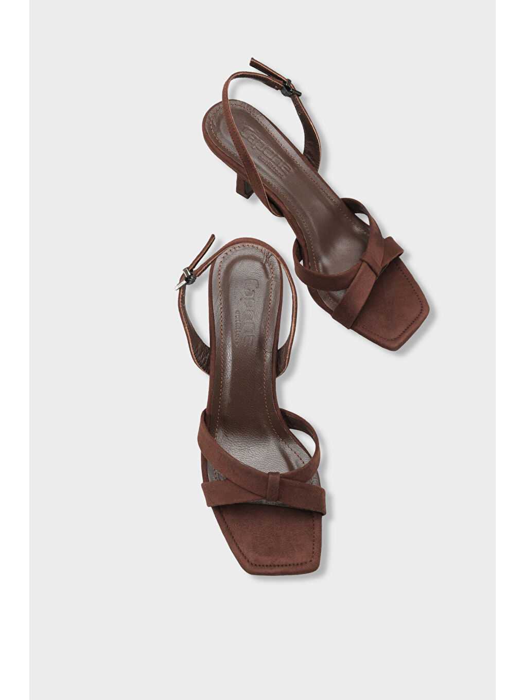 Kahverengi Roxana Hakiki Deri Astarlı Küt Burunlu Çapraz Bantlı Orta Topuklu Kadın Ayakkabı-5