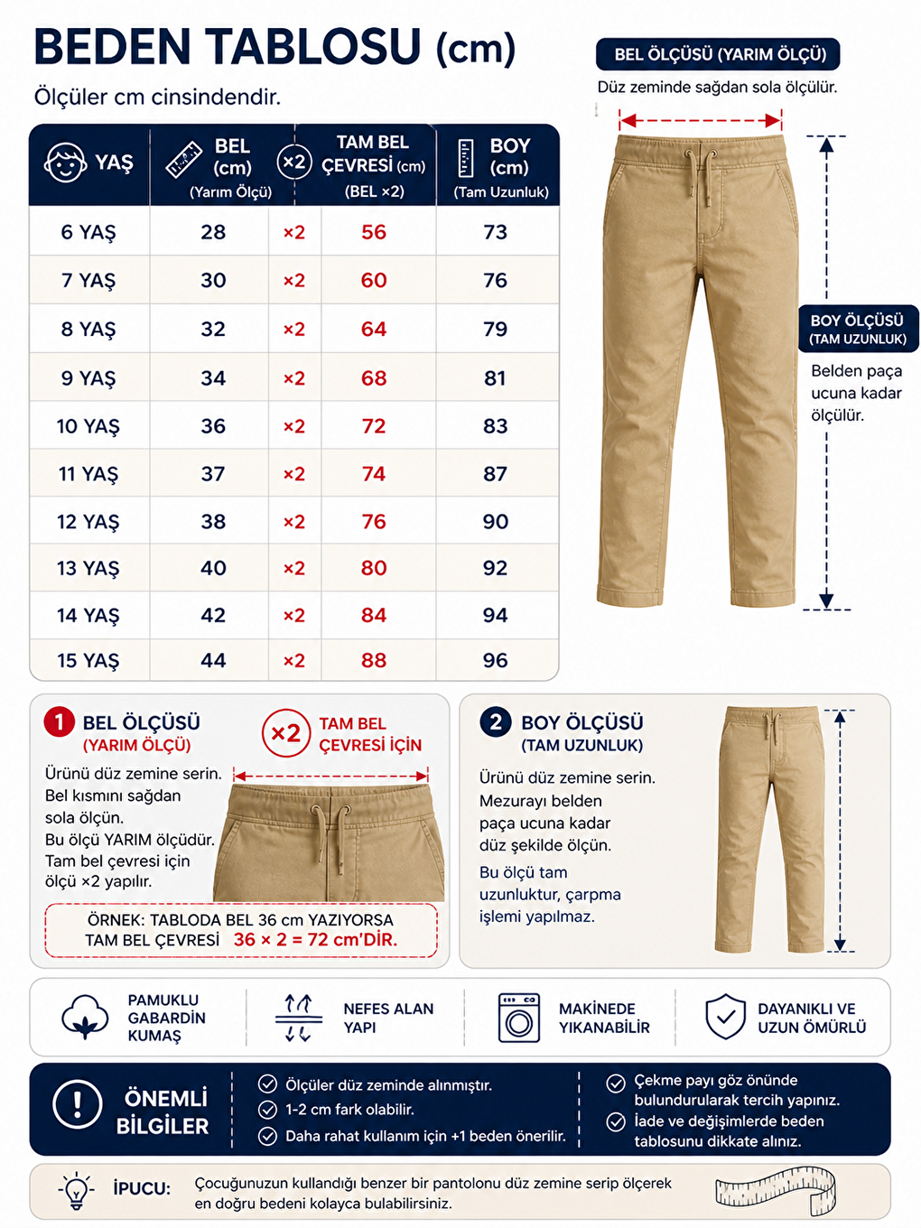 Bej Kız Çocuk Okul Pantolonu Unisex-1