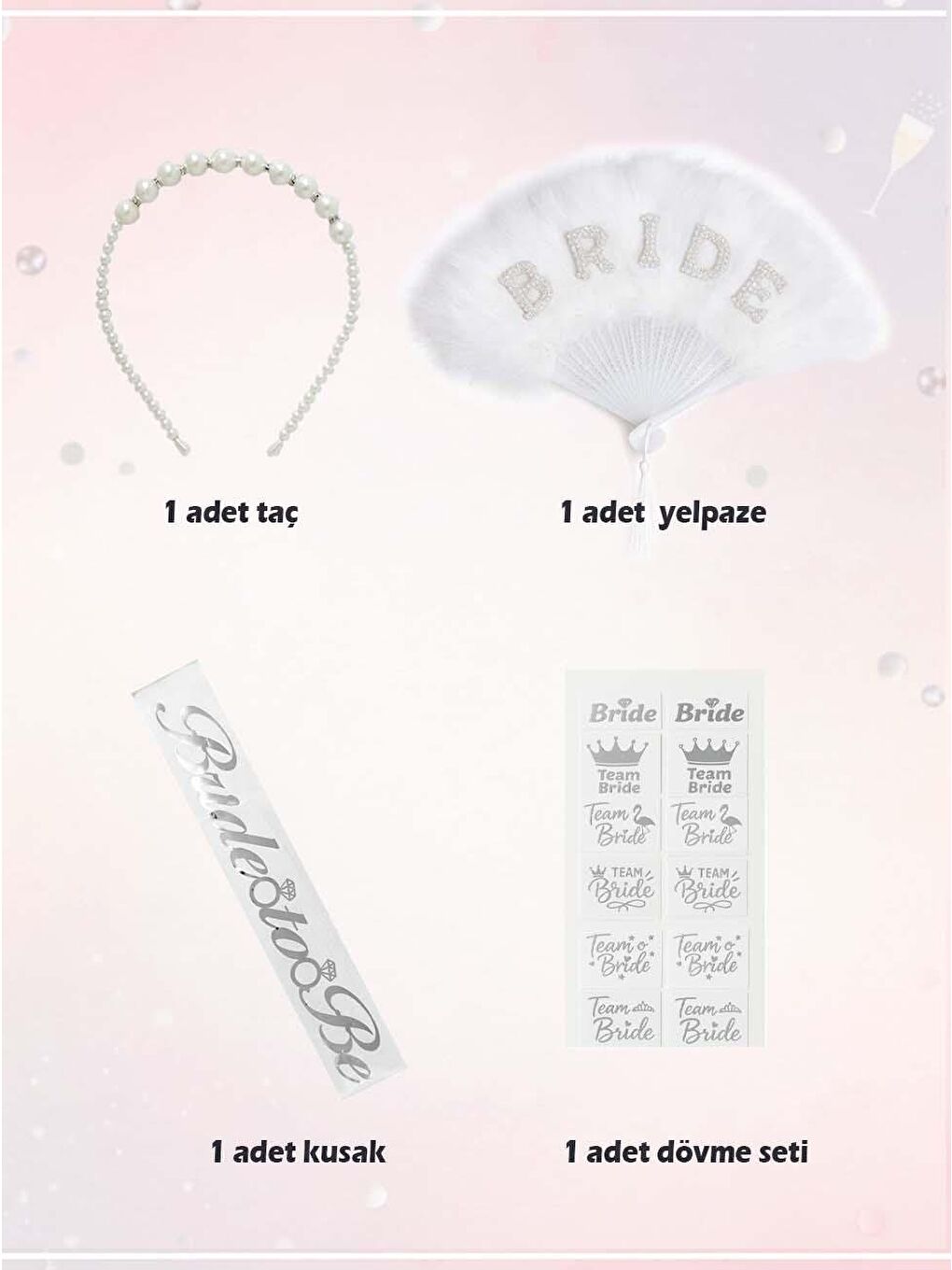 Gri Lüks Bride To Be Bekarlığa Veda Parti Seti | İnci & Gümüş Konsept-1