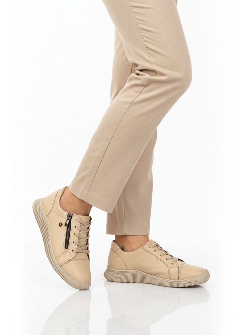 Bej Hakiki Deri Ortopedik Kadın Casual Ayakkabı 5635 Z