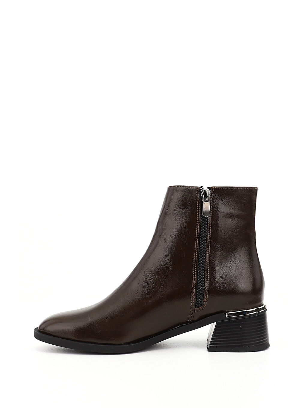 Kahverengi Kadın ÇİKOLATA KAHVE Fermuarlı Kalın Topuklu Bot-2