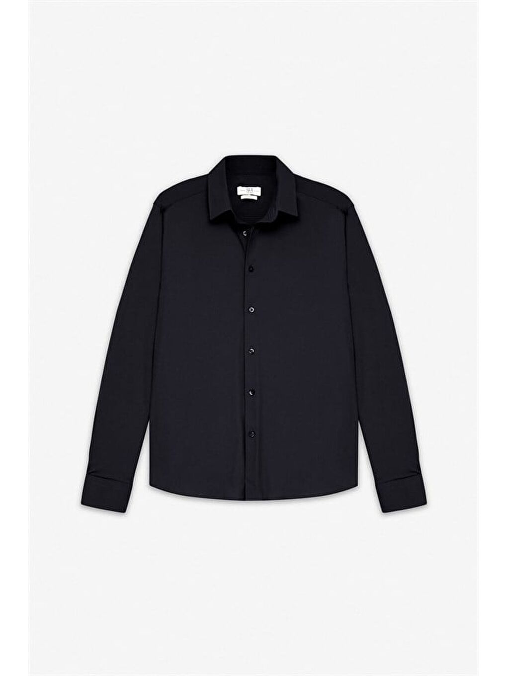 Siyah Slim Klasik Yaka Düz Casual Gömlek-6