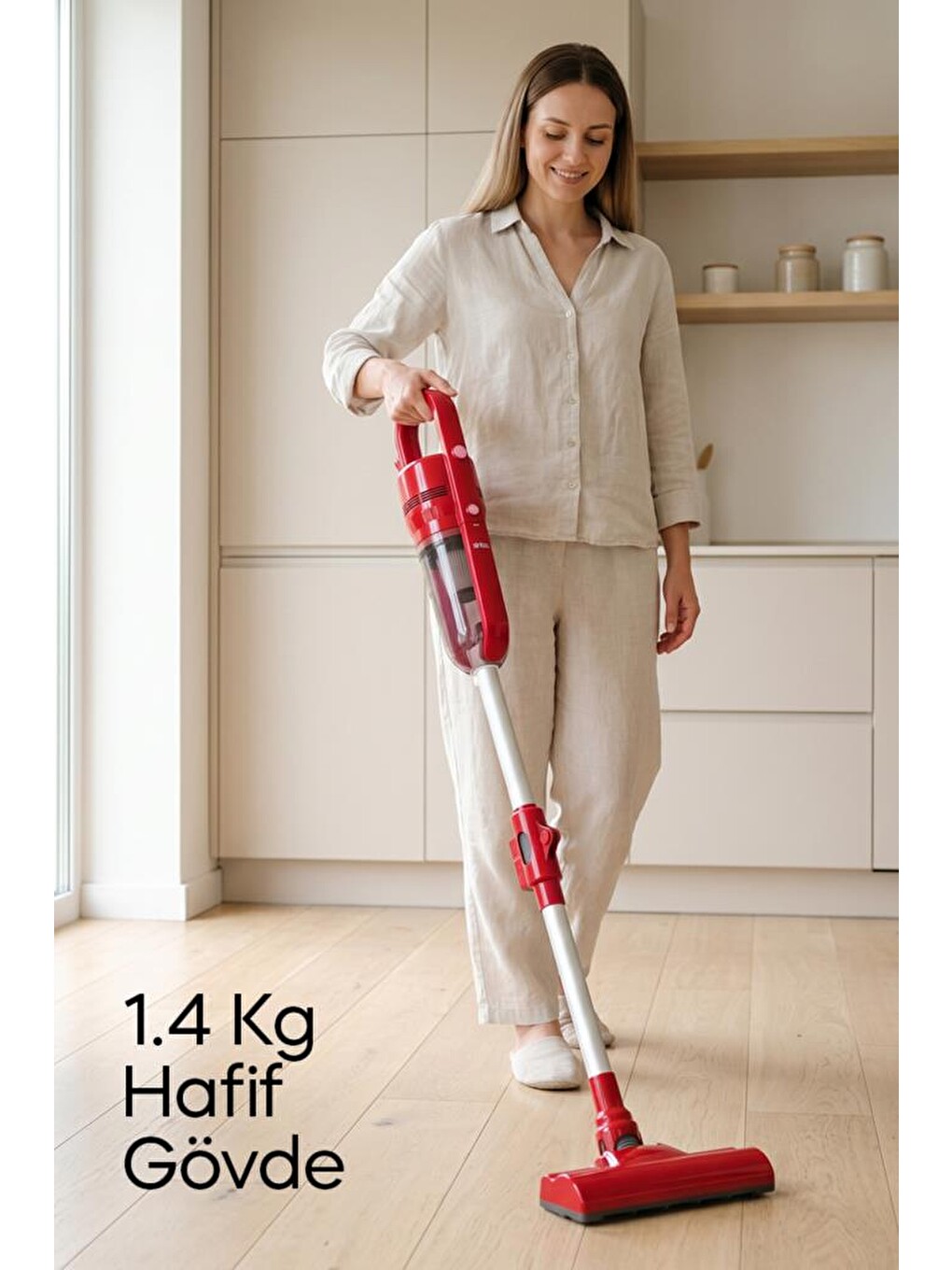 SVC-8625 Kırmızı Dikey Elektrikli Süpürge Katlanır Borulu, El Süpürgesi, 800 ml Toz Hazneli-3