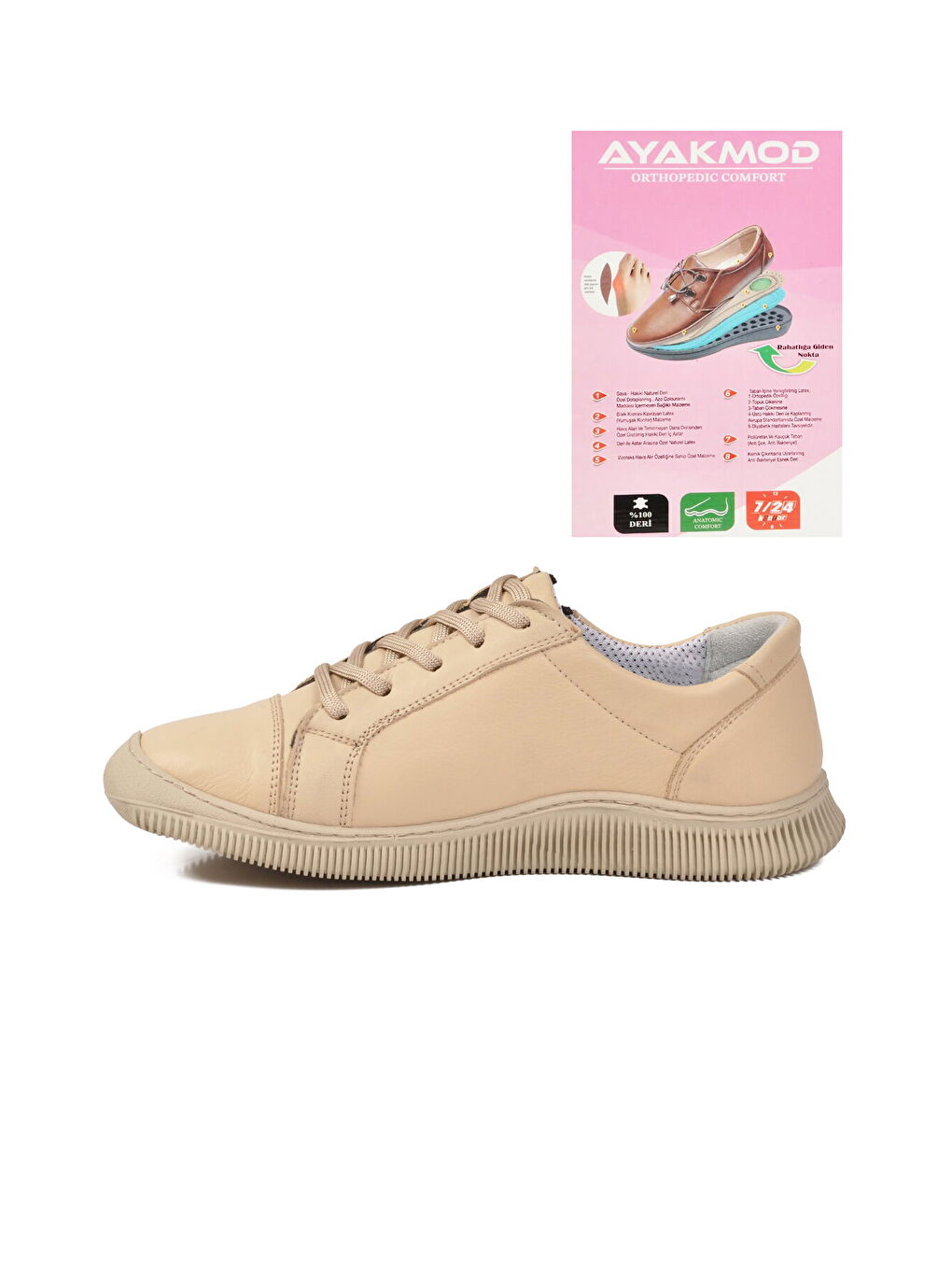 Bej Hakiki Deri Ortopedik Kadın Casual Ayakkabı 5635 Z-3