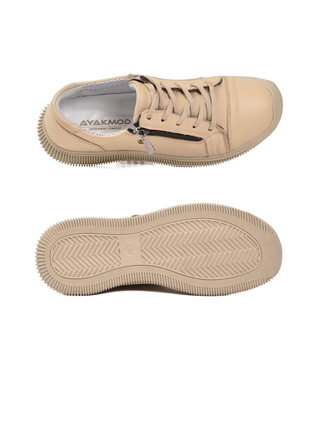 Bej Hakiki Deri Ortopedik Kadın Casual Ayakkabı 5635 Z-4