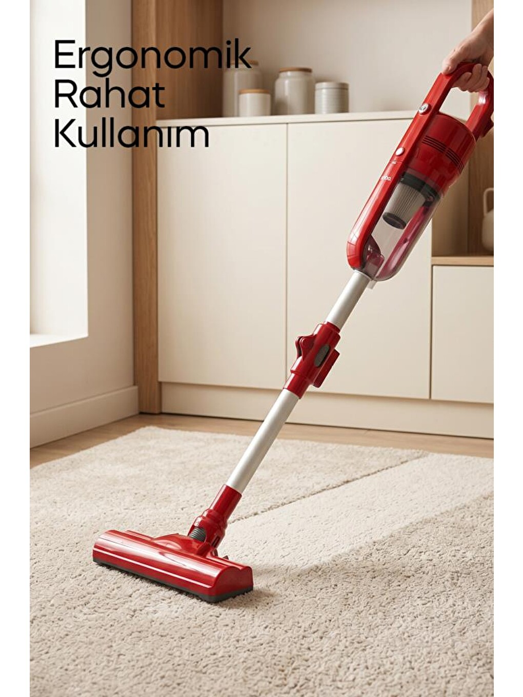 SVC-8625 Kırmızı Dikey Elektrikli Süpürge Katlanır Borulu, El Süpürgesi, 800 ml Toz Hazneli-4