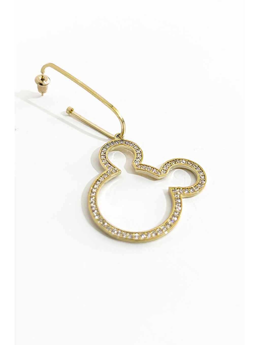 Sarı Büyük Altın Kaplama Sallantılı Halka Tek Küpe-3