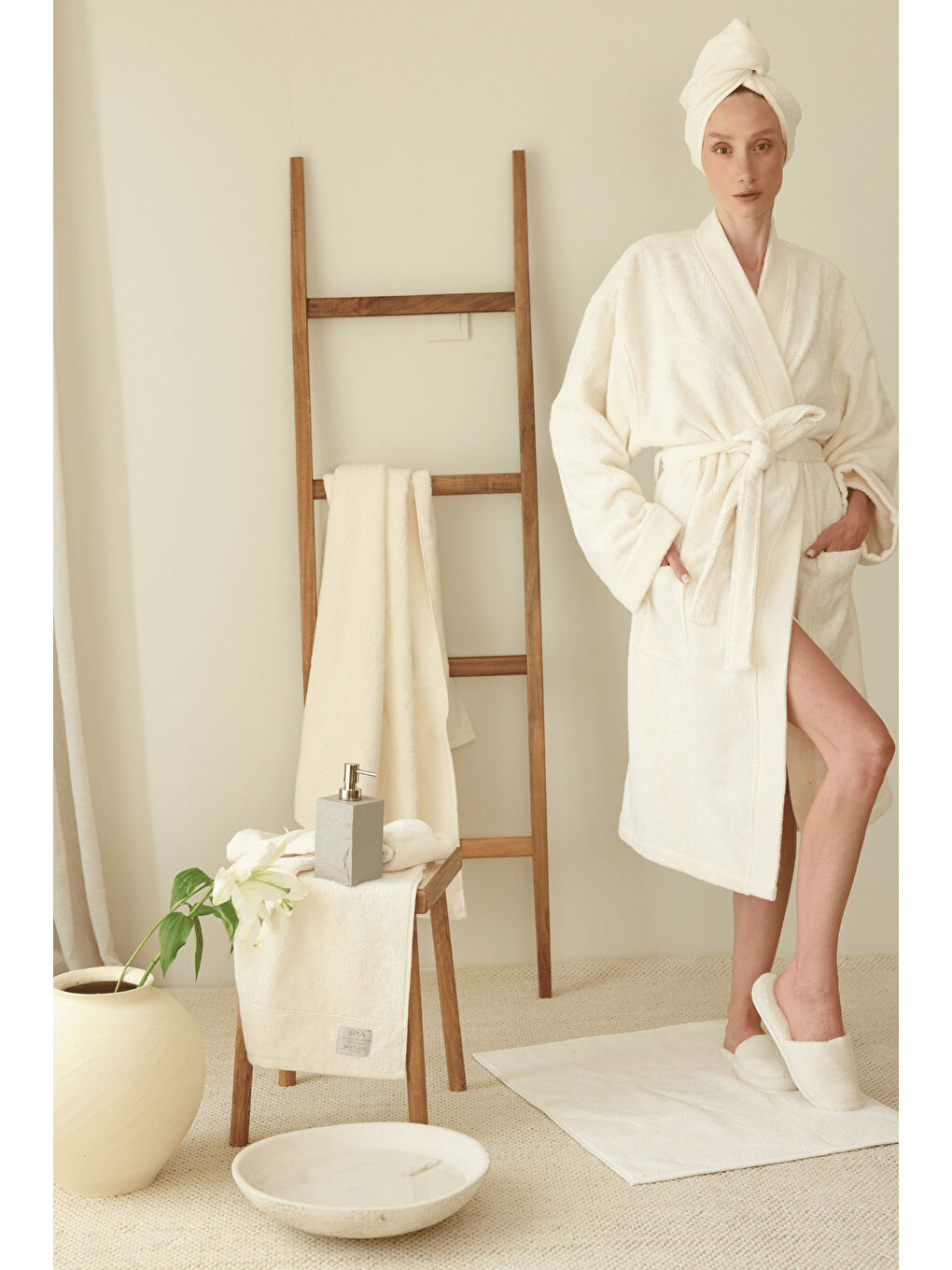 Velluna Tekli Havlu Banyo Paspası 50x80 cm Ekru-2