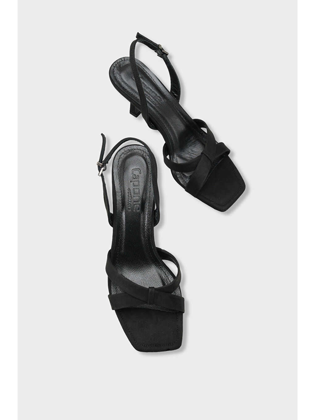 Siyah Roxana Hakiki Deri Astarlı Küt Burunlu Çapraz Bantlı Orta Topuklu Kadın Ayakkabı-5