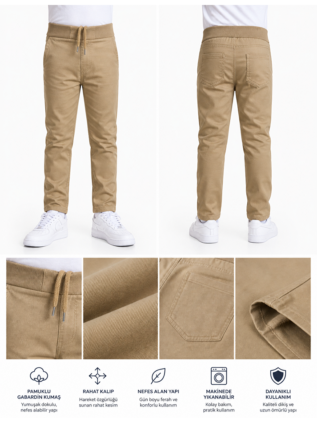 Bej Kız Çocuk Okul Pantolonu Unisex-4