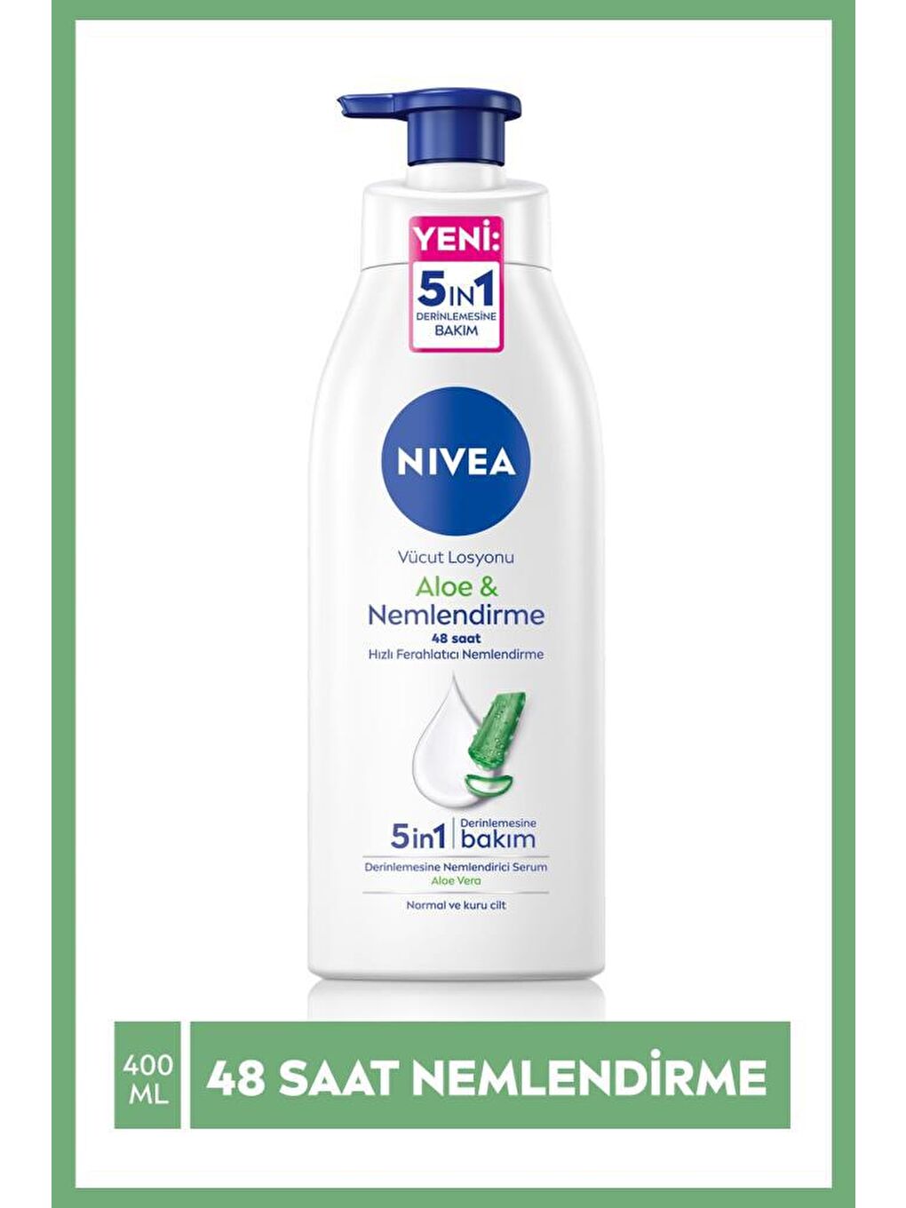 NIVEA Aloe Vera Vücut Losyonu 400 ml, Normal /Kuru Ciltler, Ne mlendirici Serum Ile 48 Saat Nem