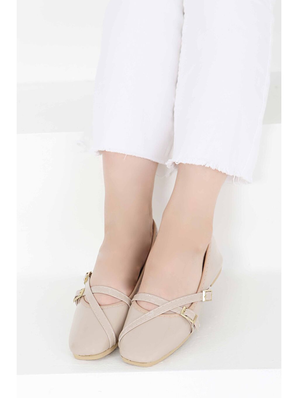 Bej Kadın Vizon Çapraz Rugan Babet - 27398-1